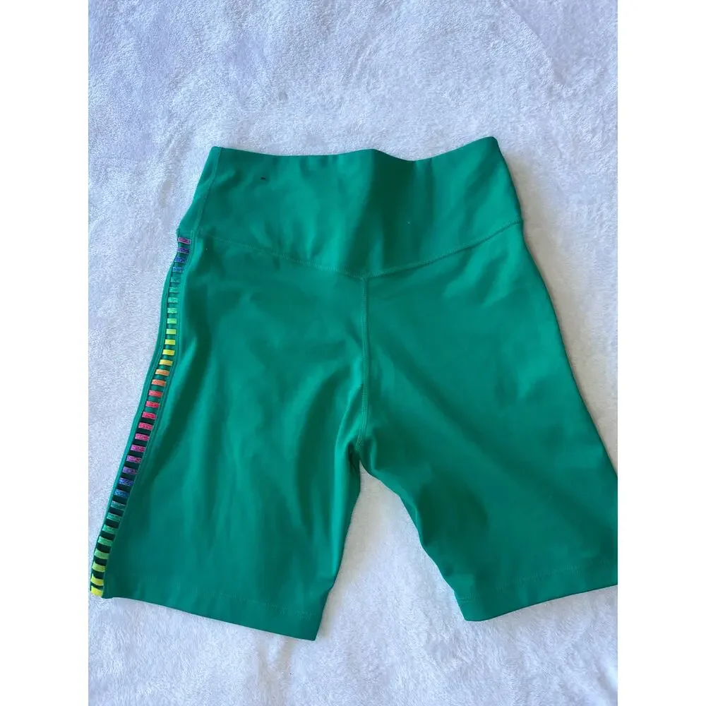 Nike Dri-FIT Bike Shorts Womens Small Teal Rainbow Side Athletic Athleisure